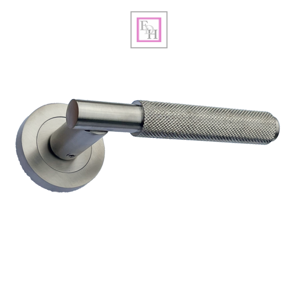 Knurled Turning Door Handles Satin Lever on Round Rose Latch Handle Luxe