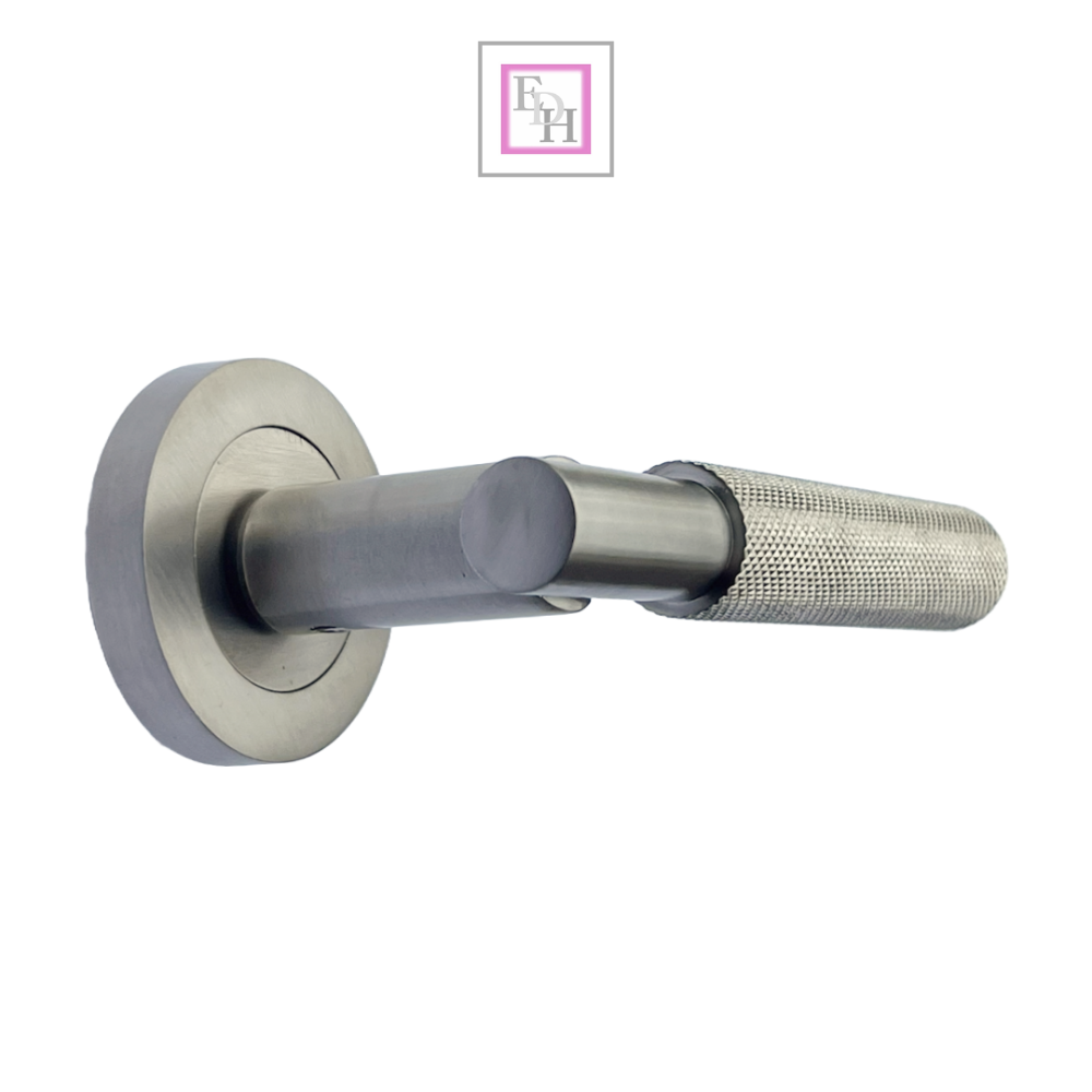 Knurled Turning Door Handles Satin Lever on Round Rose Latch Handle Luxe
