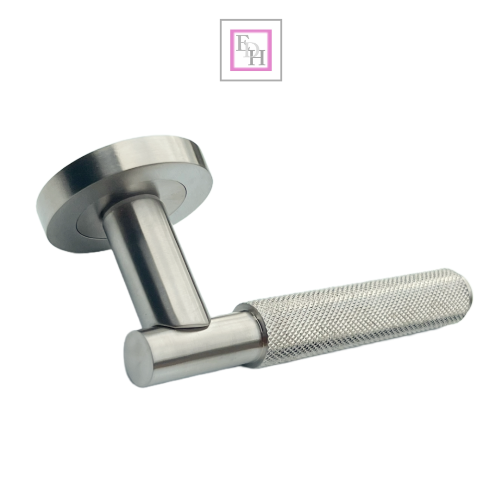 Knurled Turning Door Handles Satin Lever on Round Rose Latch Handle Luxe