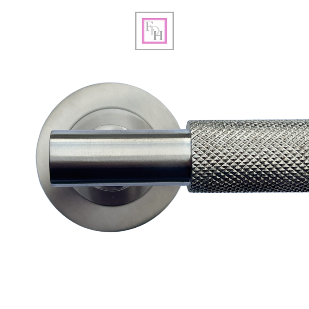 Door Handles Knurled Turning Chrome Black Satin Lever on Round Rose Latch Handle