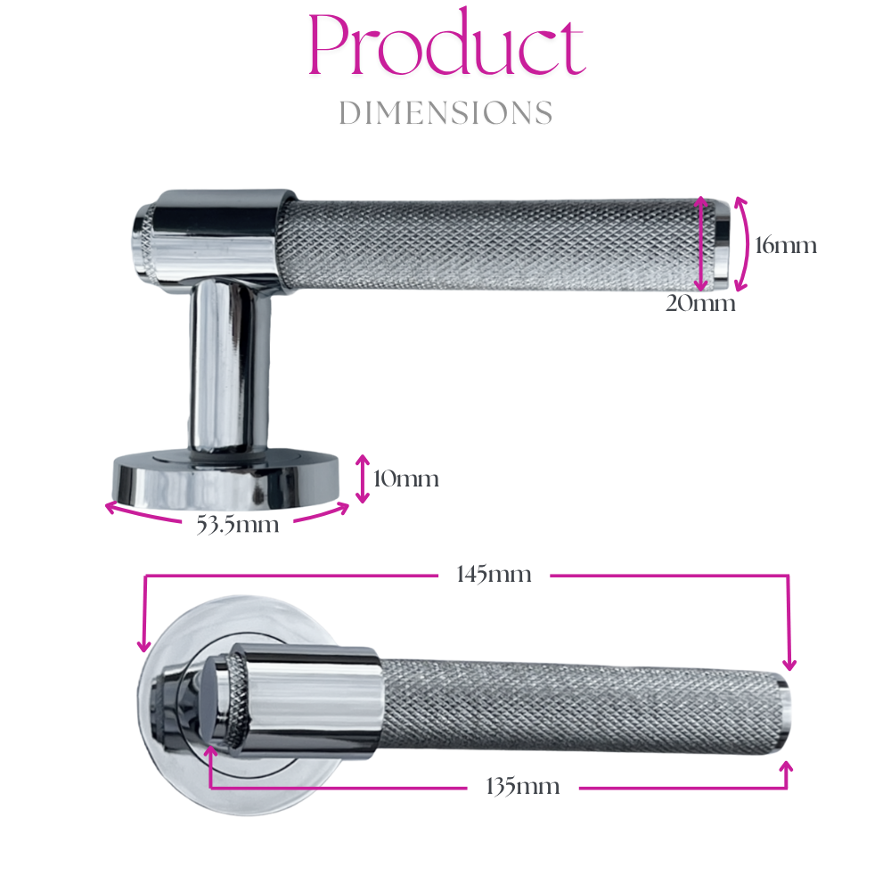 Knurled Door Handles Chrome Polished Loop & Neck Lever on Round Rose Latch