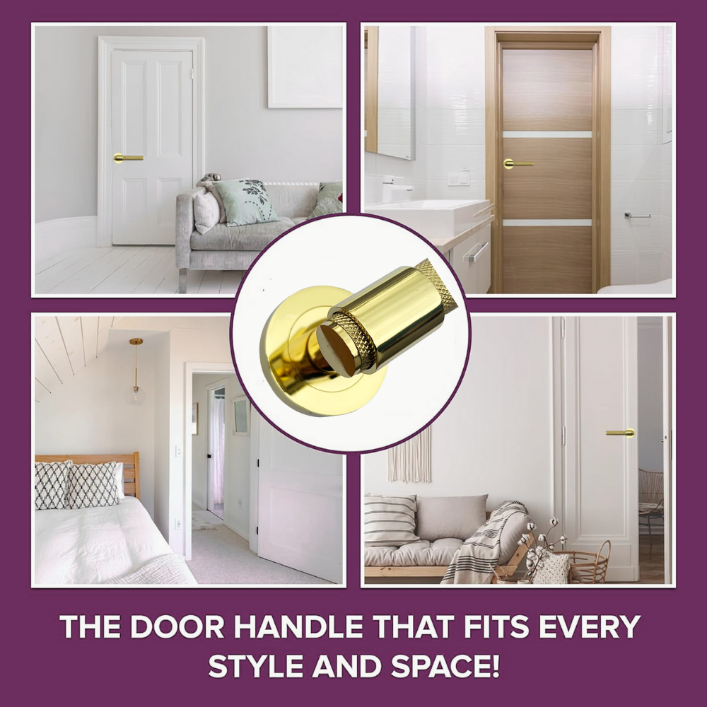 Knurled Door Handles Brass Polished Loop & Neck Lever on Round Rose Latch Handle
