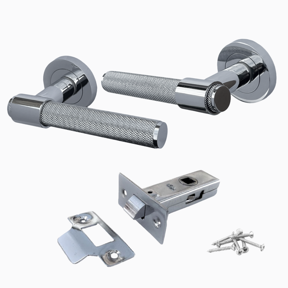 Knurled Polished Chrome Door Handles – Internal Lever Handle Packs with Fixings