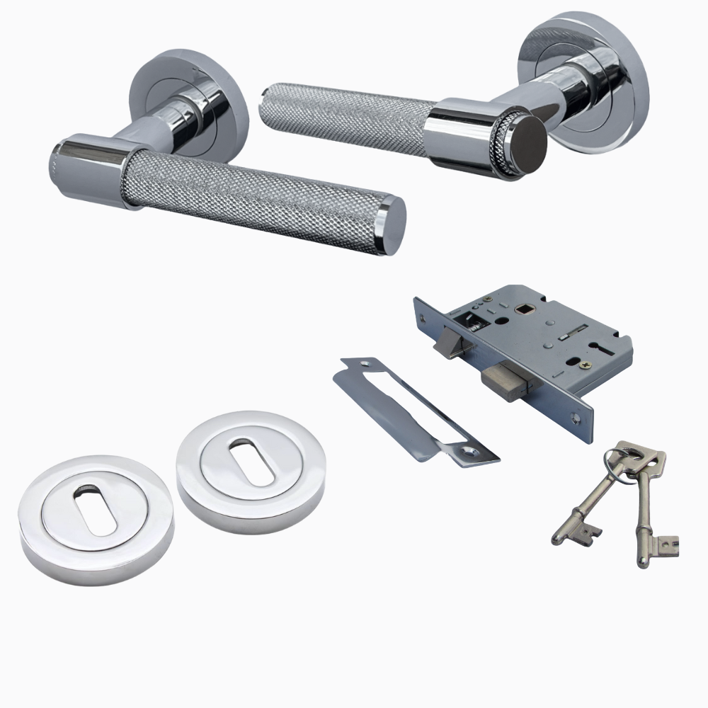 Knurled Polished Chrome Door Handles – Internal Lever Handle Packs with Fixings