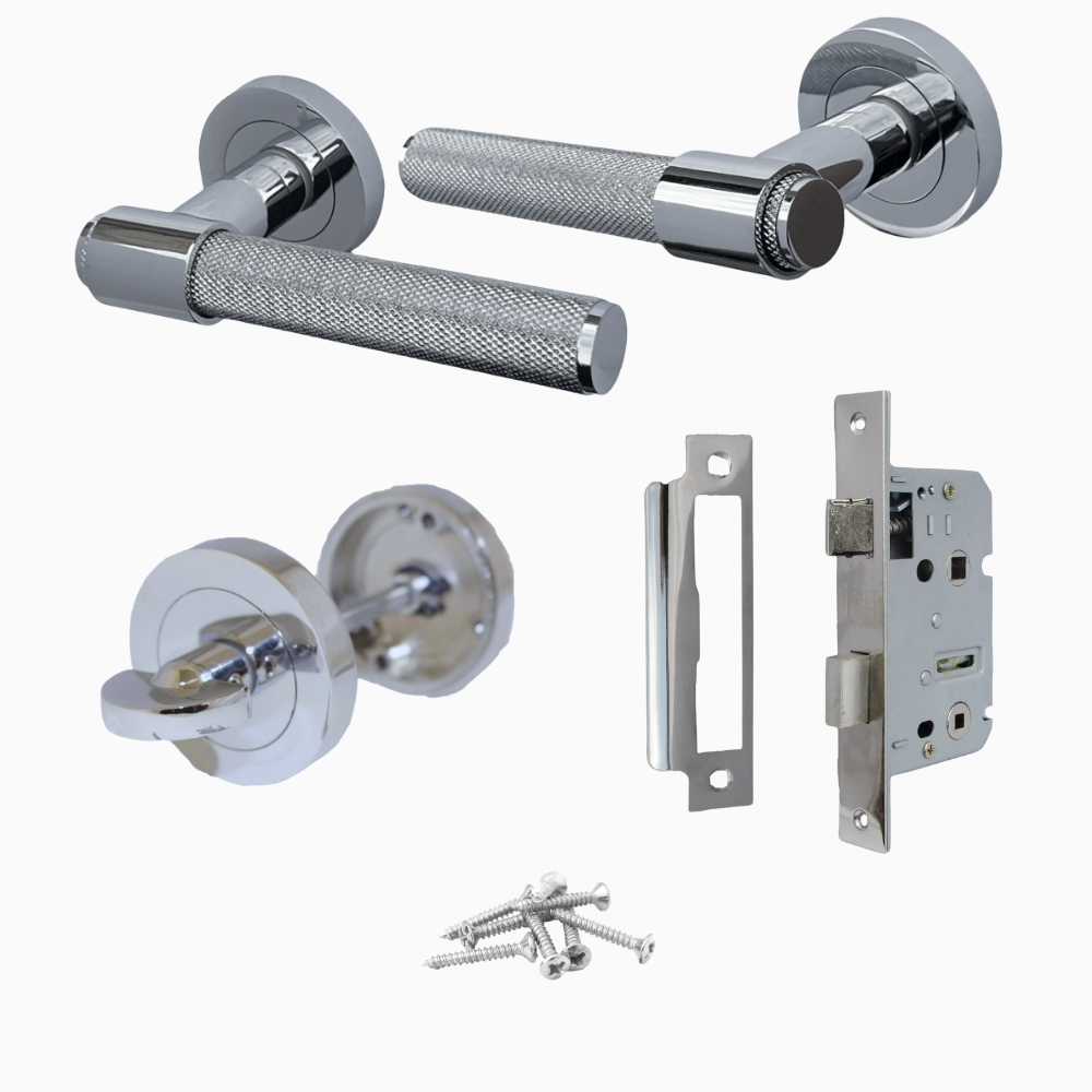 Knurled Polished Chrome Door Handles – Internal Lever Handle Packs with Fixings