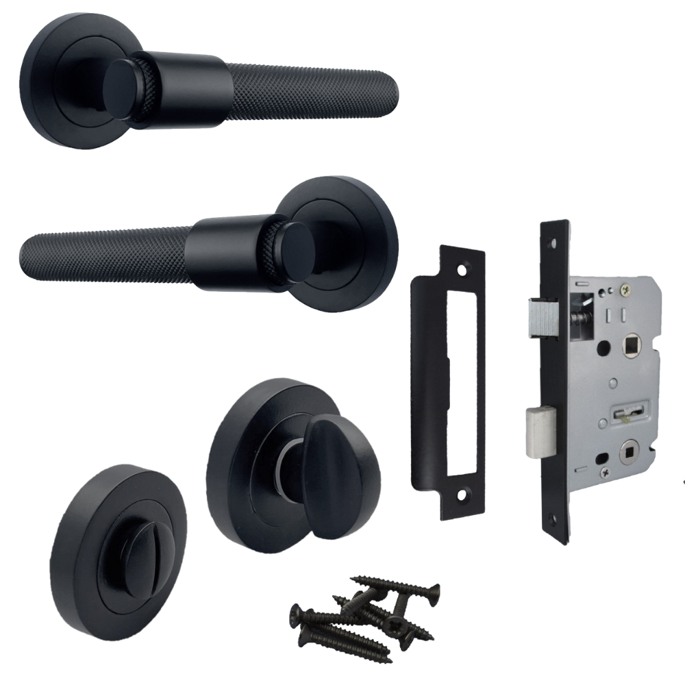 Knurled Matt Black Door Handles – Internal Lever Handle Packs with Fixings