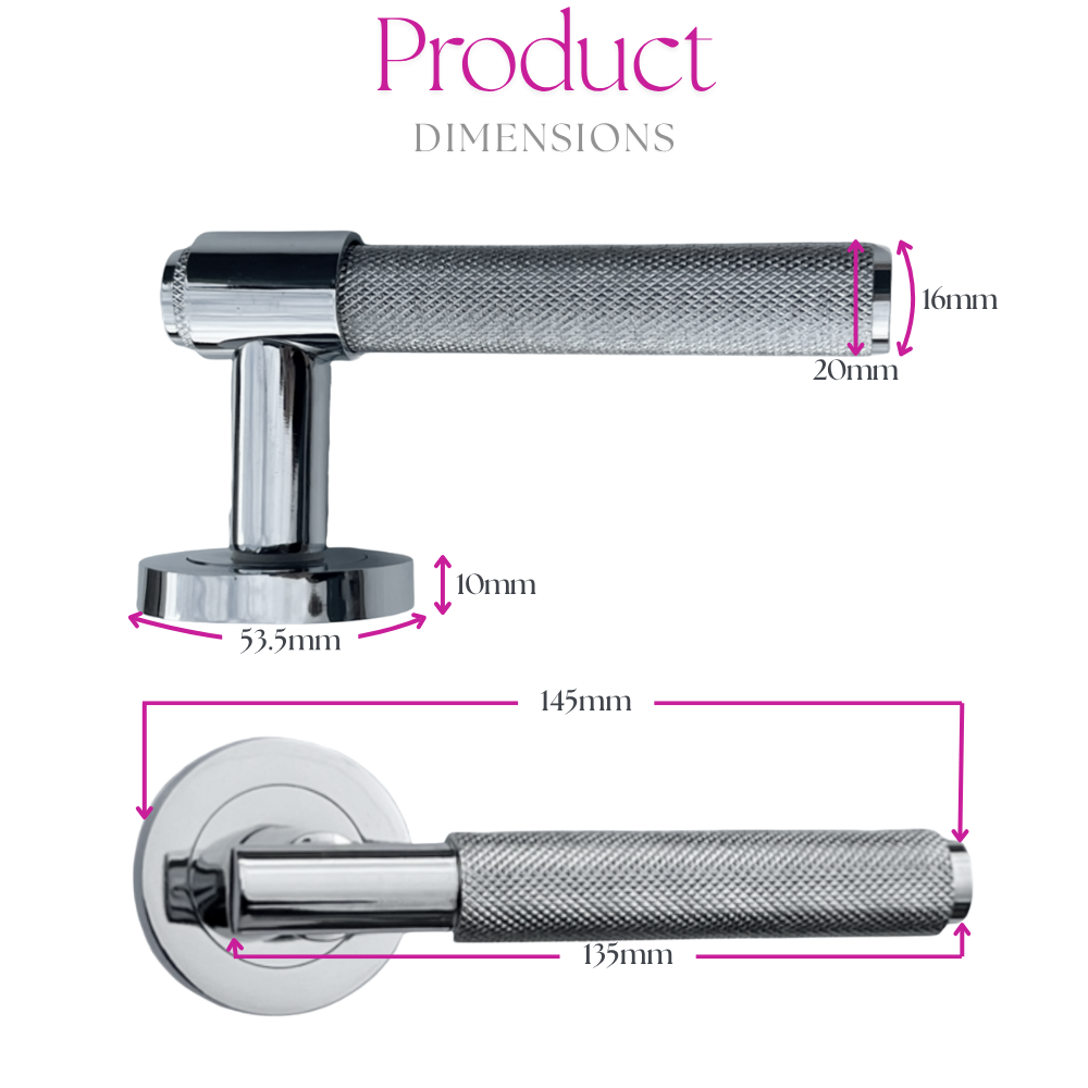 Knurled Door Handles Chrome, Black, Brass – Loop & Neck Lever on Rose Latch