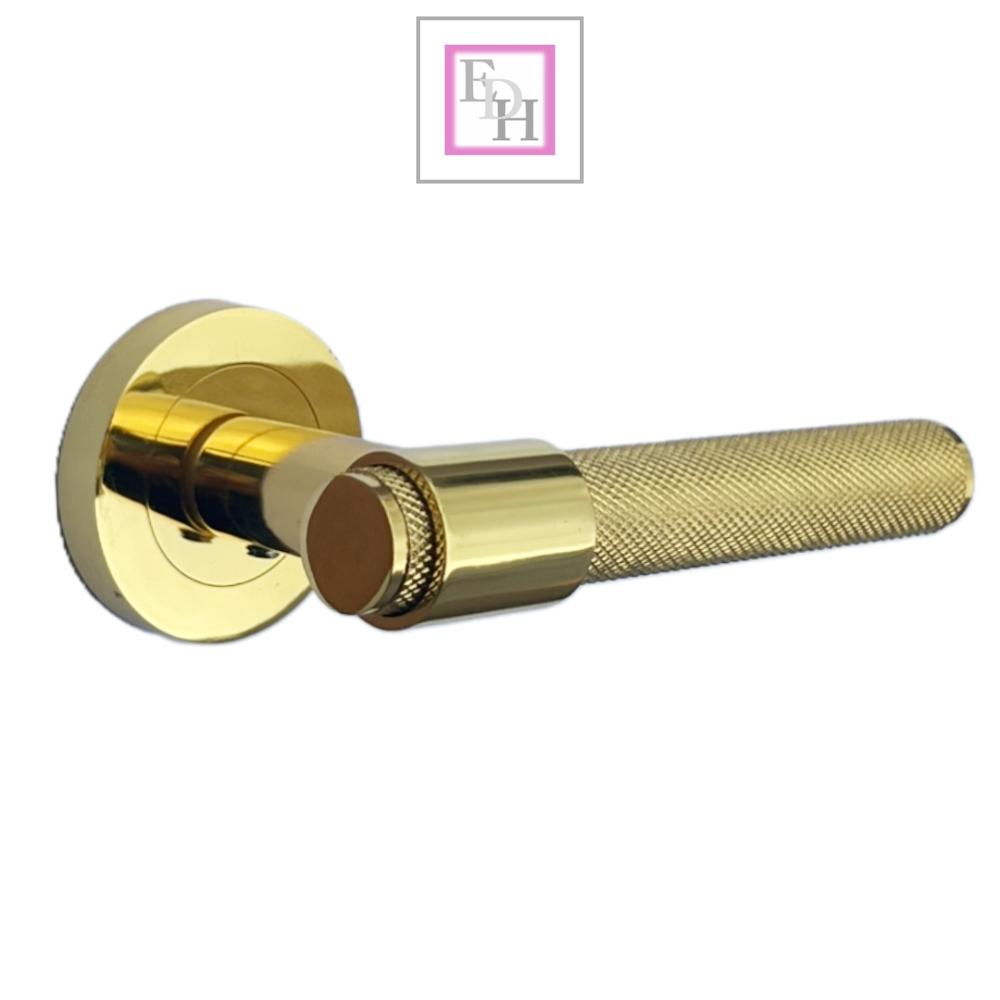 Knurled Door Handles Chrome, Black, Brass – Loop & Neck Lever on Rose Latch
