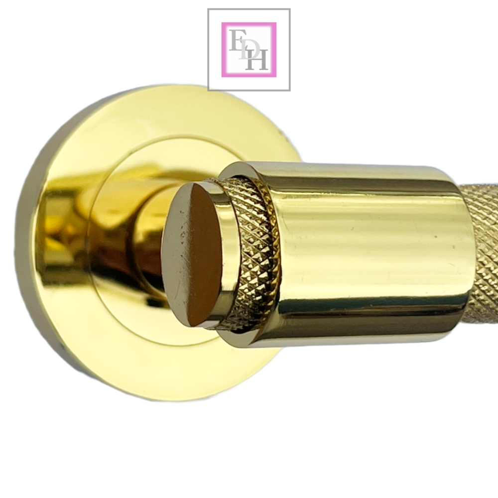 Knurled Door Handles Chrome, Black, Brass – Loop & Neck Lever on Rose Latch