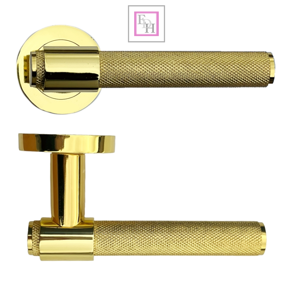 Knurled Door Handles Chrome, Black, Brass – Loop & Neck Lever on Rose Latch
