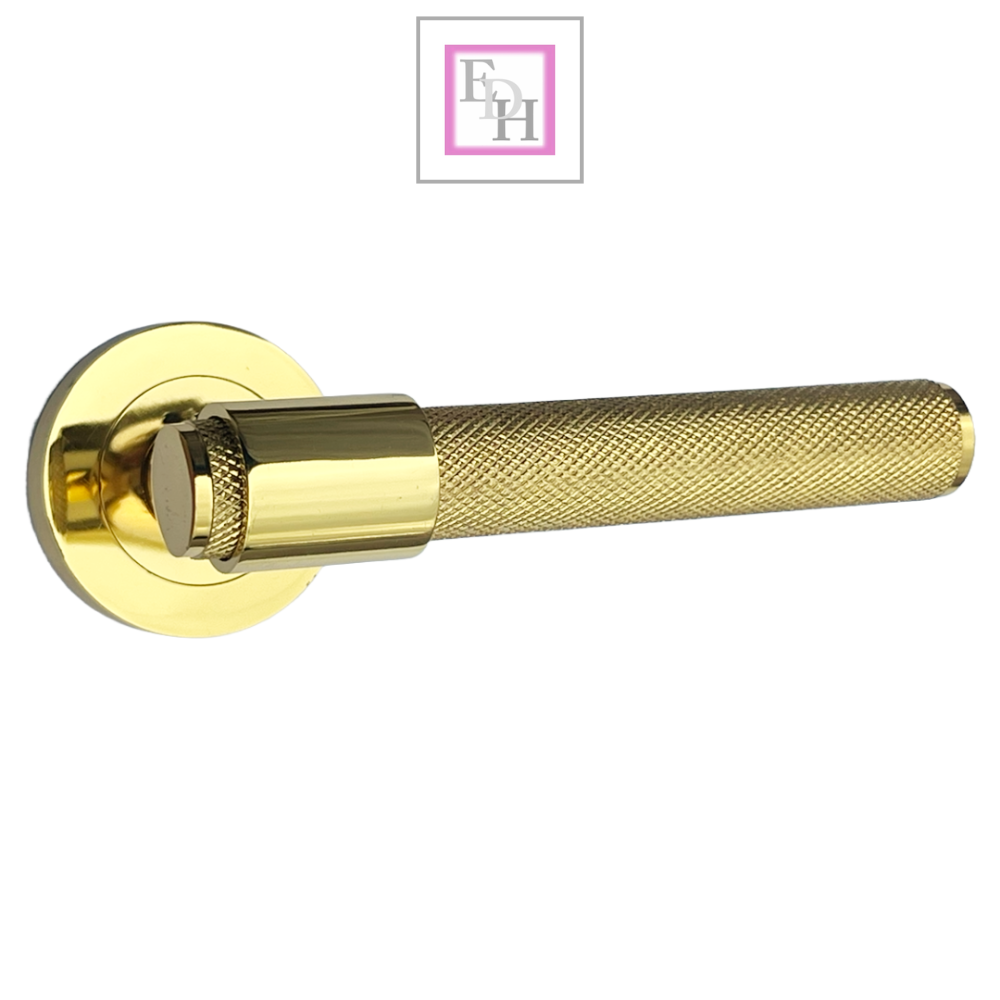 Knurled Door Handles Chrome, Black, Brass – Loop & Neck Lever on Rose Latch