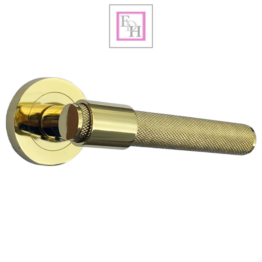 Knurled Door Handles Chrome, Black, Brass – Loop & Neck Lever on Rose Latch