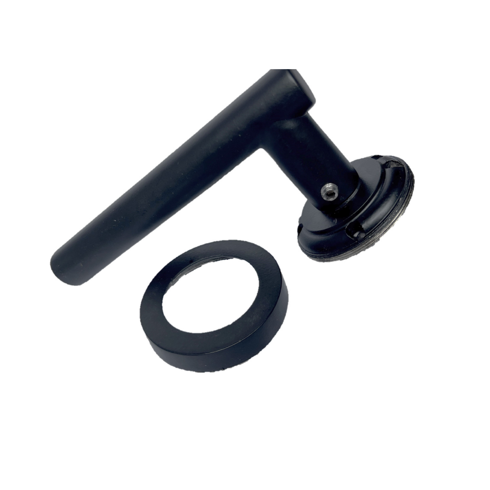 Matt Black T Bar Door Handles on Round Rose with Tubular Latch – 1 Pair