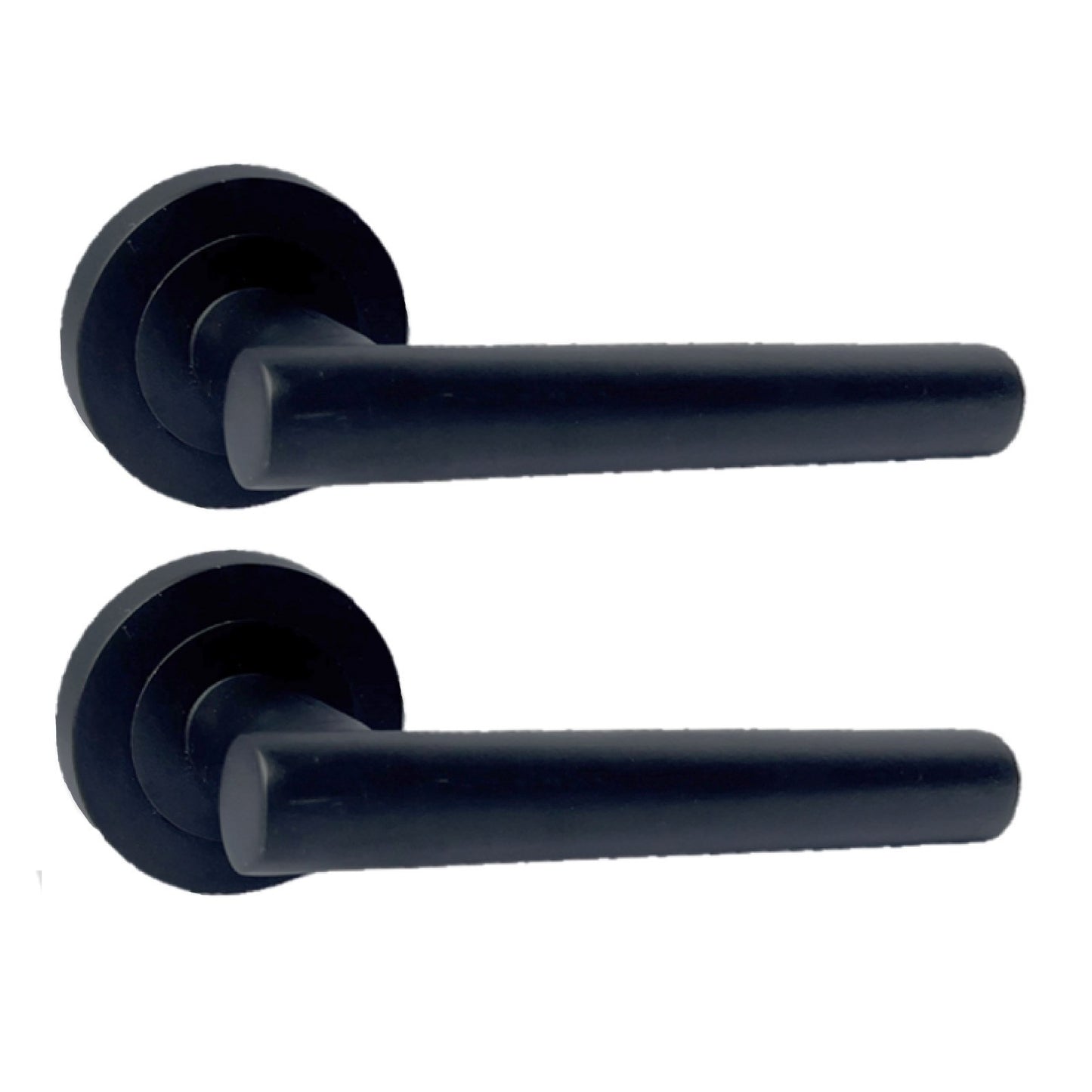 DOOR HANDLES Stylish MATT BLACK T BAR on Round Rose STRAIGHT HANDLE 1 - 10 sets
