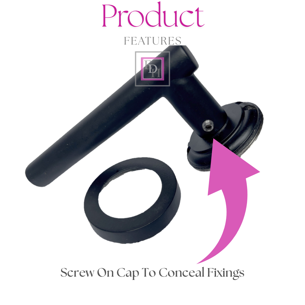 DOOR HANDLES Stylish MATT BLACK T BAR on Round Rose STRAIGHT HANDLE 1 - 10 sets