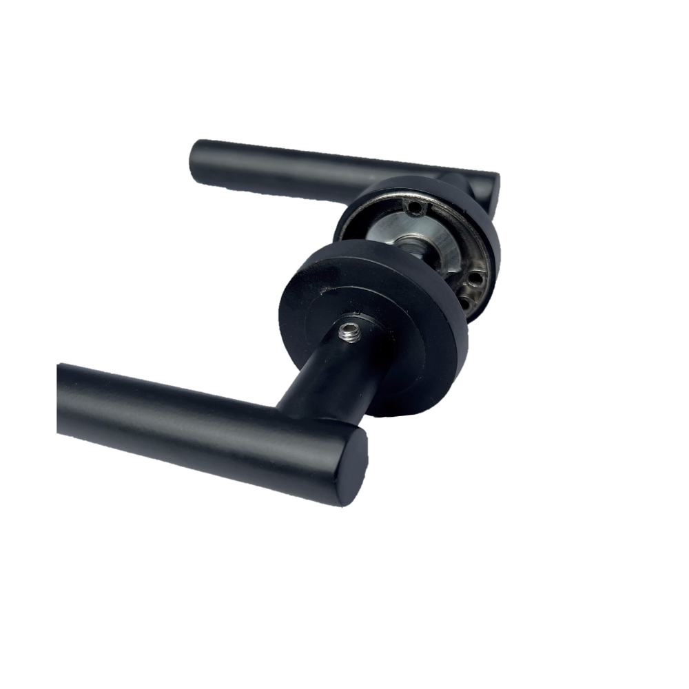 DOOR HANDLES Stylish MATT BLACK T BAR on Round Rose STRAIGHT HANDLE 1 - 10 sets