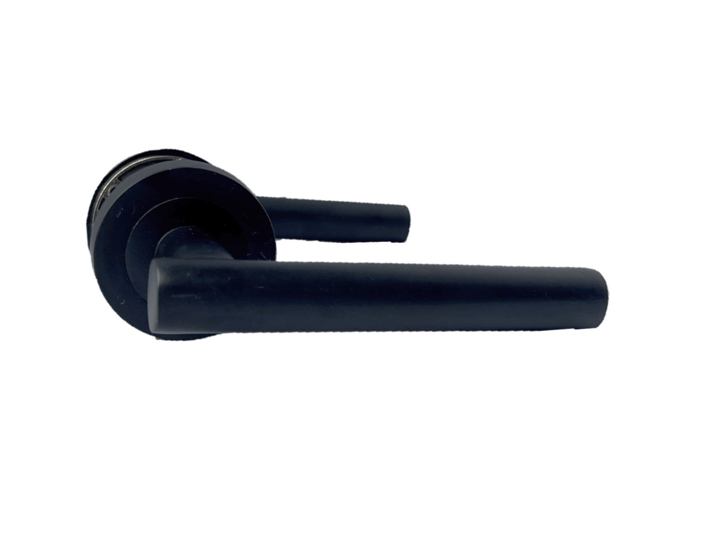 Matt Black T Bar Door Handles on Round Rose with Tubular Latch – 4 Pairs