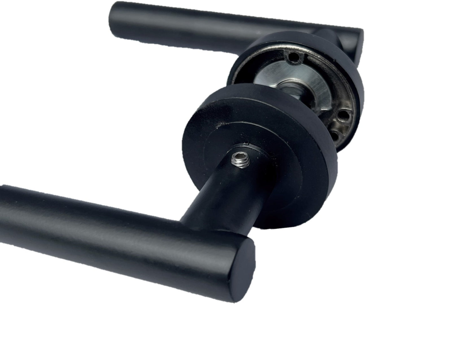 DOOR HANDLES Stylish MATT BLACK T BAR on Round Rose STRAIGHT HANDLE 1 - 10 sets