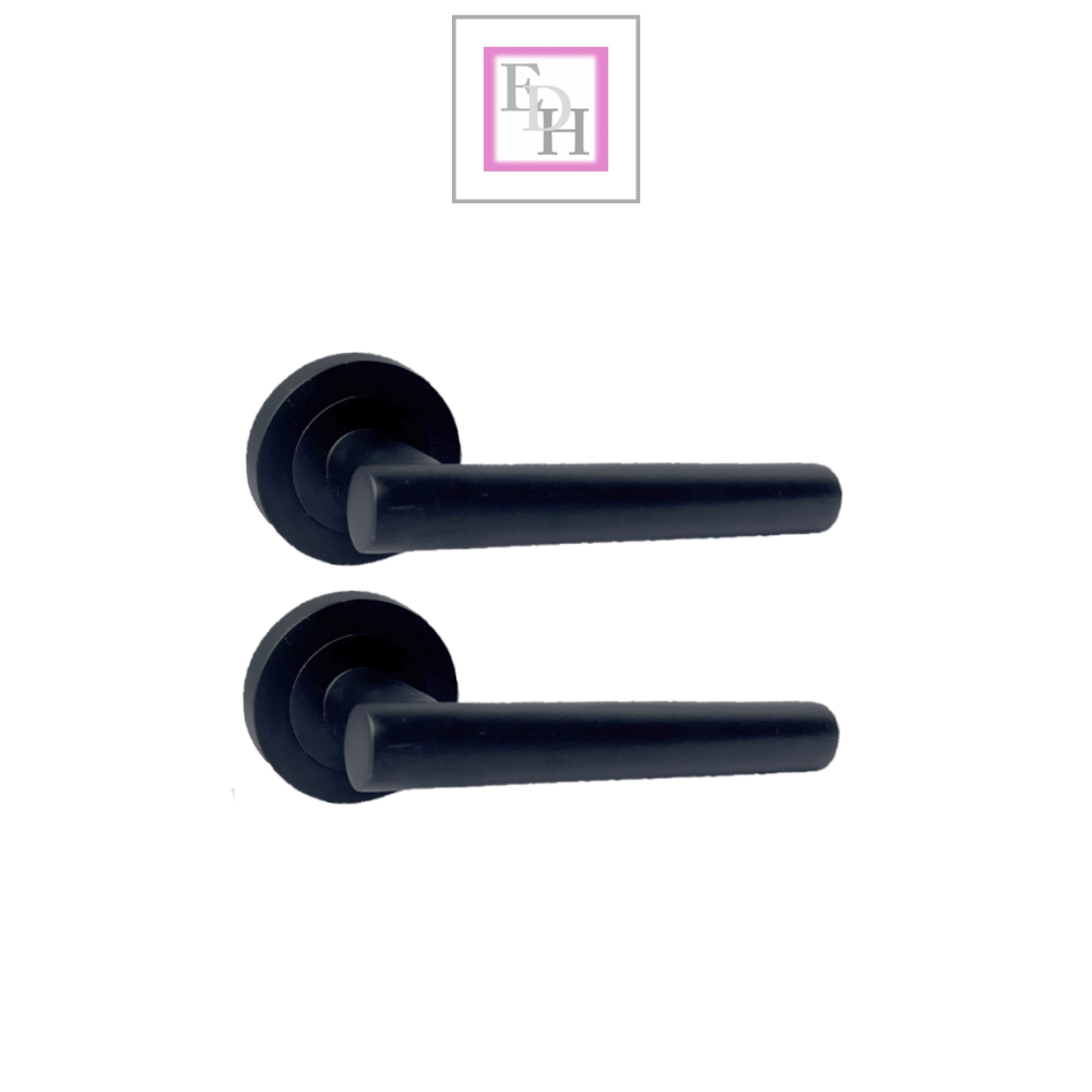DOOR HANDLES Stylish MATT BLACK T BAR on Round Rose STRAIGHT HANDLE 1 - 10 sets