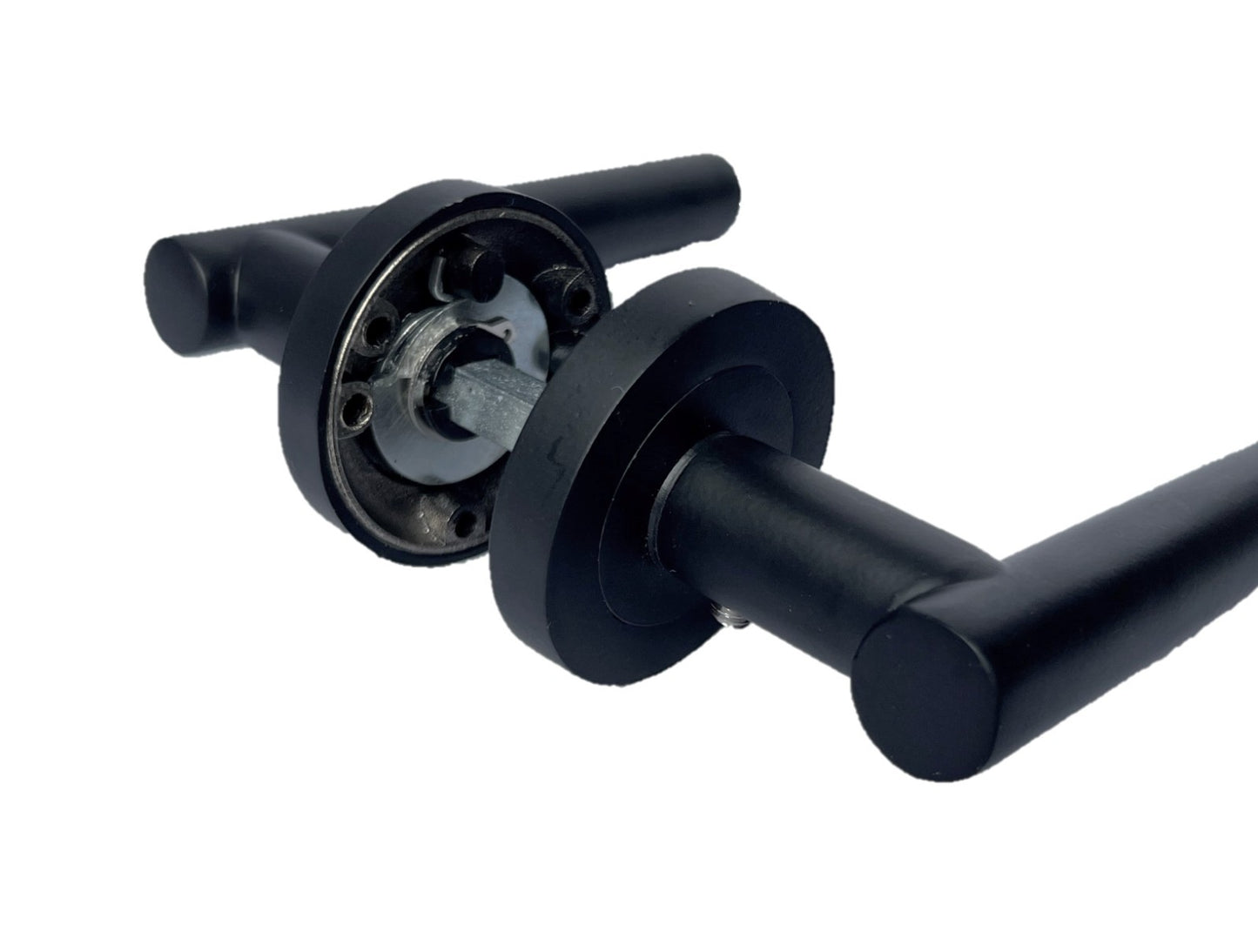Matt Black T Bar Lever Door Handles on Round Rose – 1 Pair Internal Door Pack