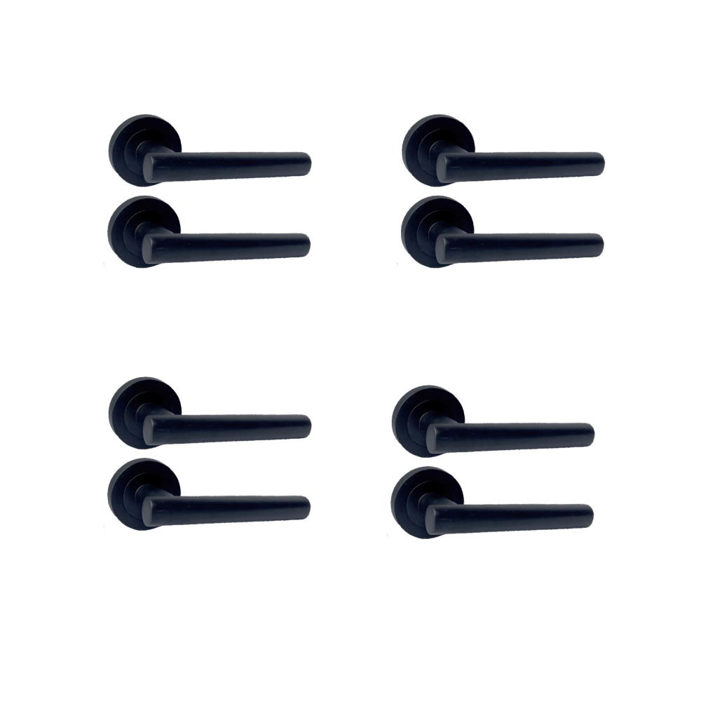 DOOR HANDLES Stylish MATT BLACK T BAR on Round Rose STRAIGHT HANDLE 1 - 10 sets