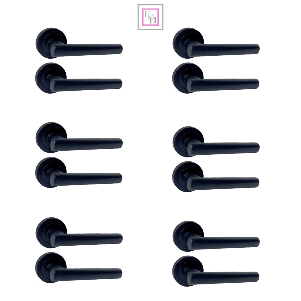 DOOR HANDLES Stylish MATT BLACK T BAR on Round Rose STRAIGHT HANDLE 1 - 10 sets