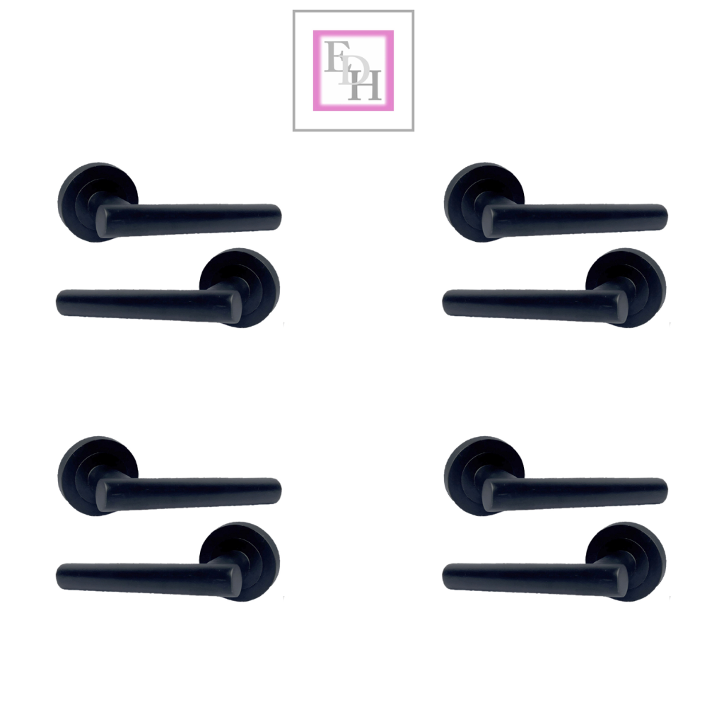 DOOR HANDLES Stylish MATT BLACK T BAR on Round Rose STRAIGHT HANDLE 1 - 10 sets