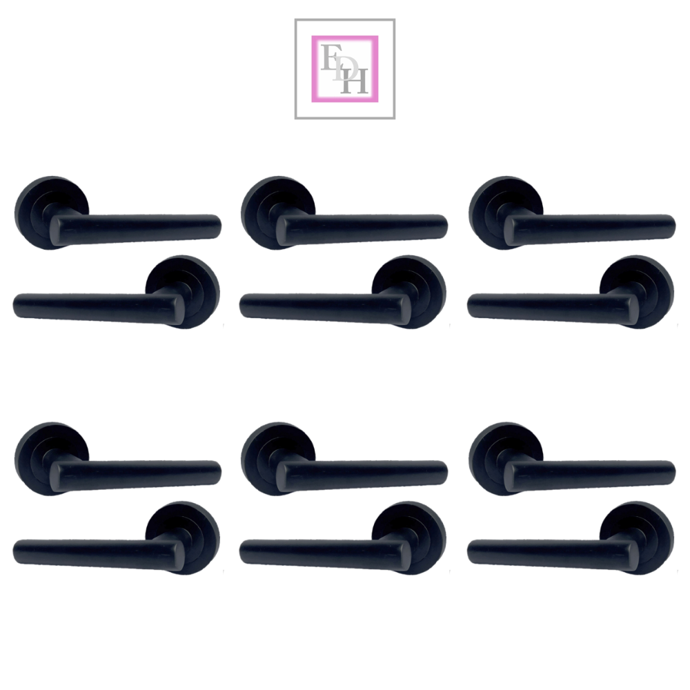 DOOR HANDLES Stylish MATT BLACK T BAR on Round Rose STRAIGHT HANDLE 1 - 10 sets