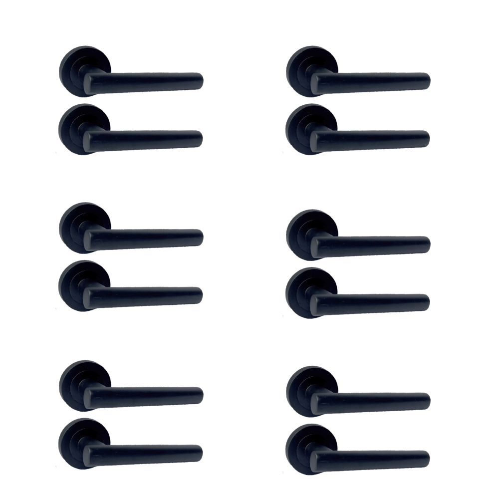 Matt Black T Bar Lever Door Handles on Round Rose – 6 Pairs Internal Door Pack