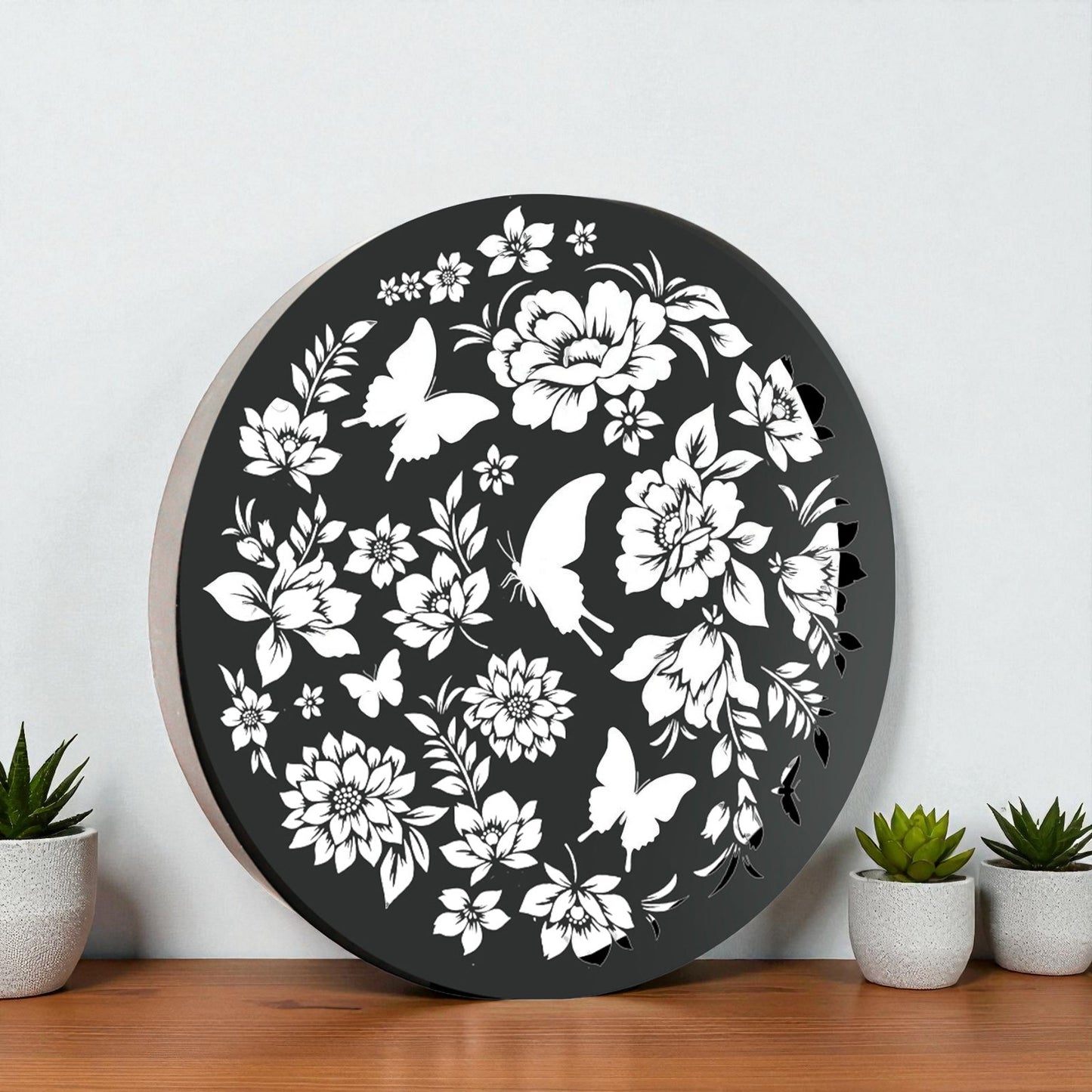 Round Solar Wall Panel with Butterfly – Outdoor Metal Wall Art with Warm LED Light | Weatherproof Garden & Patio Décor (40cm)