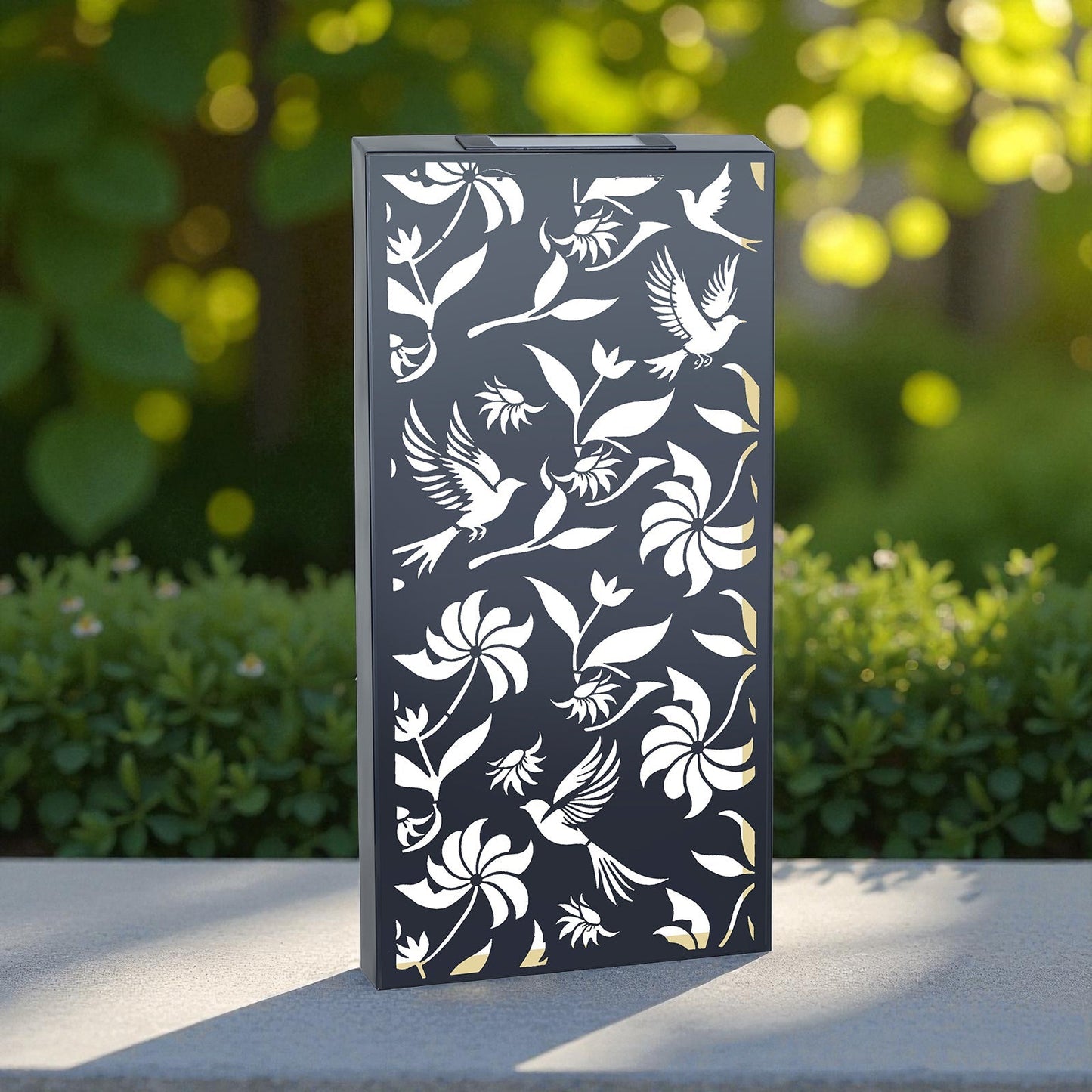 Large Solar Wall Panel with Birds Outdoor Metal Wall Art with Warm LED Light Weatherproof Garden & Patio Décor Birds Silhouette Panel (60cm)