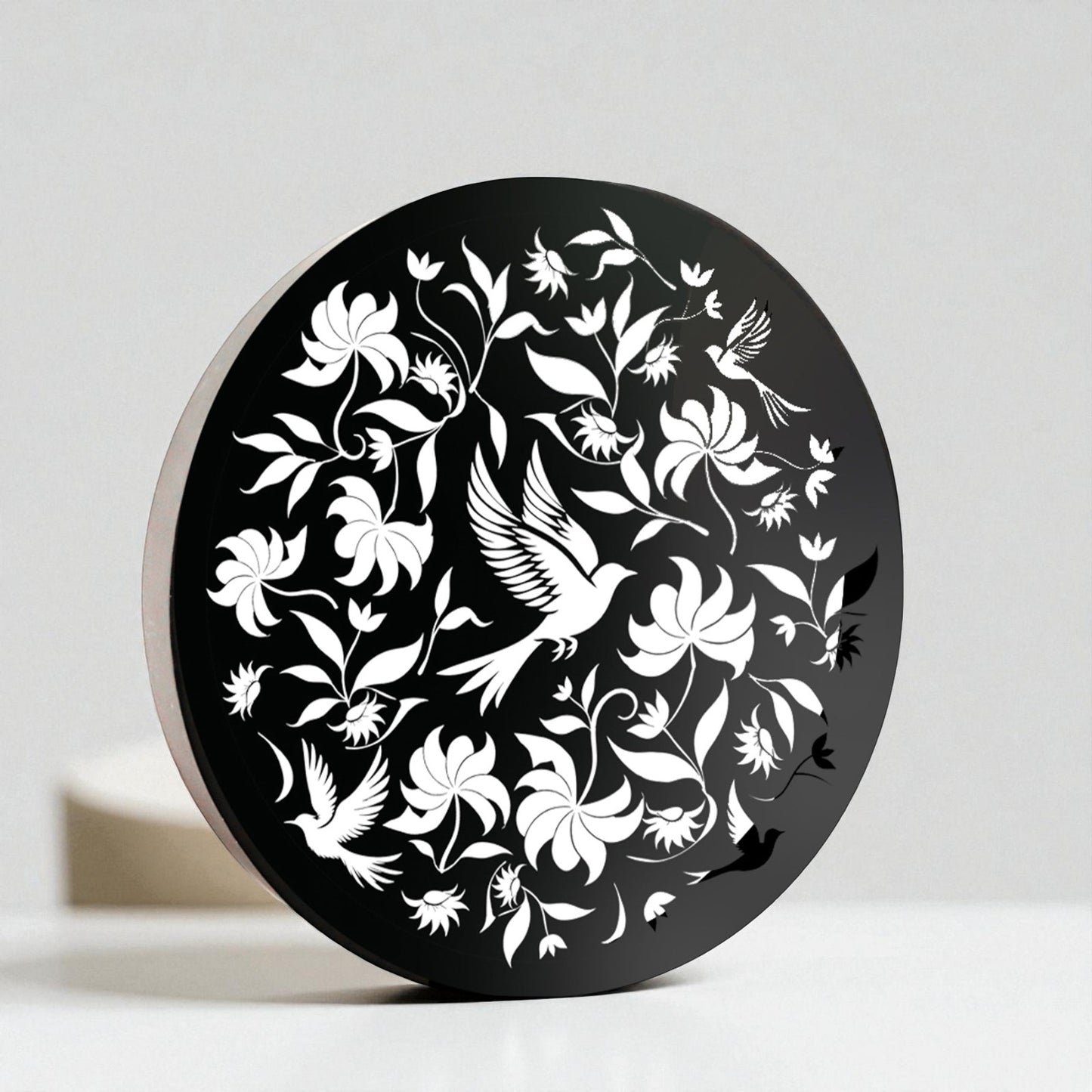 Round Solar Wall Panel with Birds, Outdoor Metal Wall Art with LED Light, Weatherproof Garden & Patio Décor Circular Birds Silhouette Panel