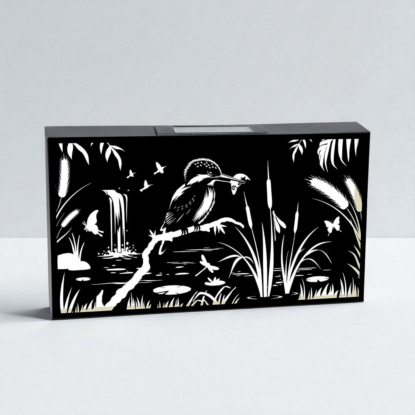 Solar Wall Panel with Kingfisher Outdoor Metal Wall Art with Warm LED Light, Weatherproof Garden & Patio Décor | Kingfisher Panel (48cm)