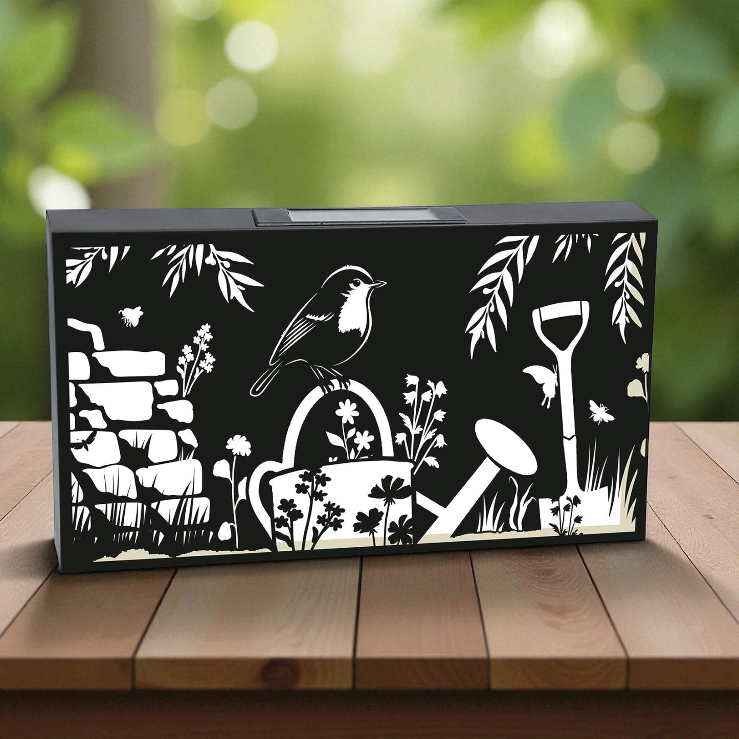 Landscape Solar Wall Panel with Robin – Outdoor Metal Wall Art with Warm LED Light | Weatherproof Garden & Patio Décor | Robin Panel (48cm