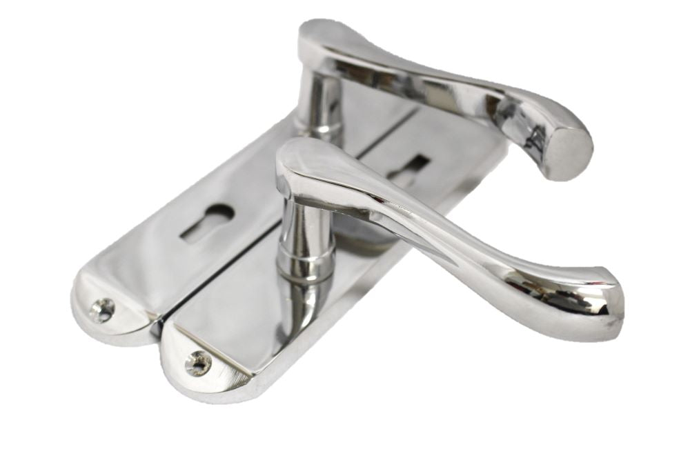 Cadenza Door Handles on Backplate Chrome Scroll Lock Handle