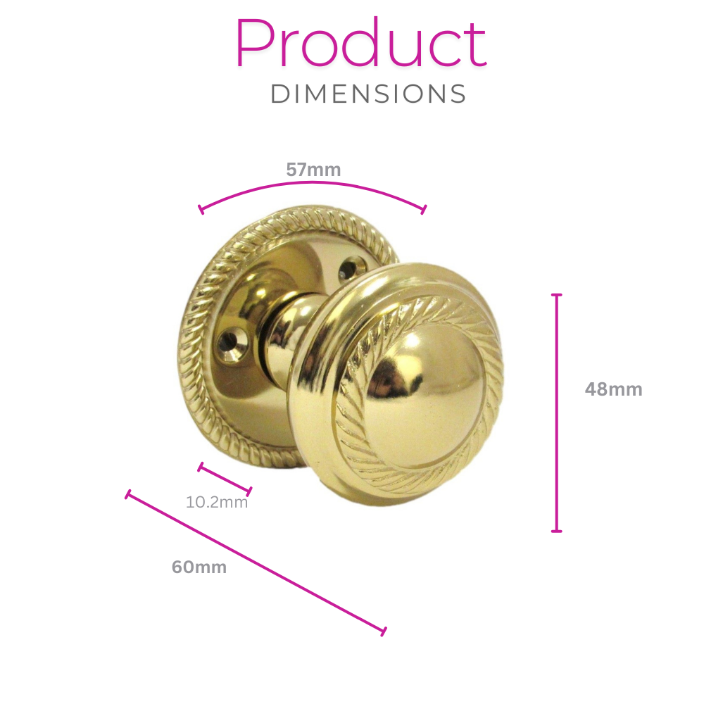 Brass Plated Round Georgian Style Sprung Internal & External Door Knobs for Mortice Locks & Tubular latches (1 Pair)