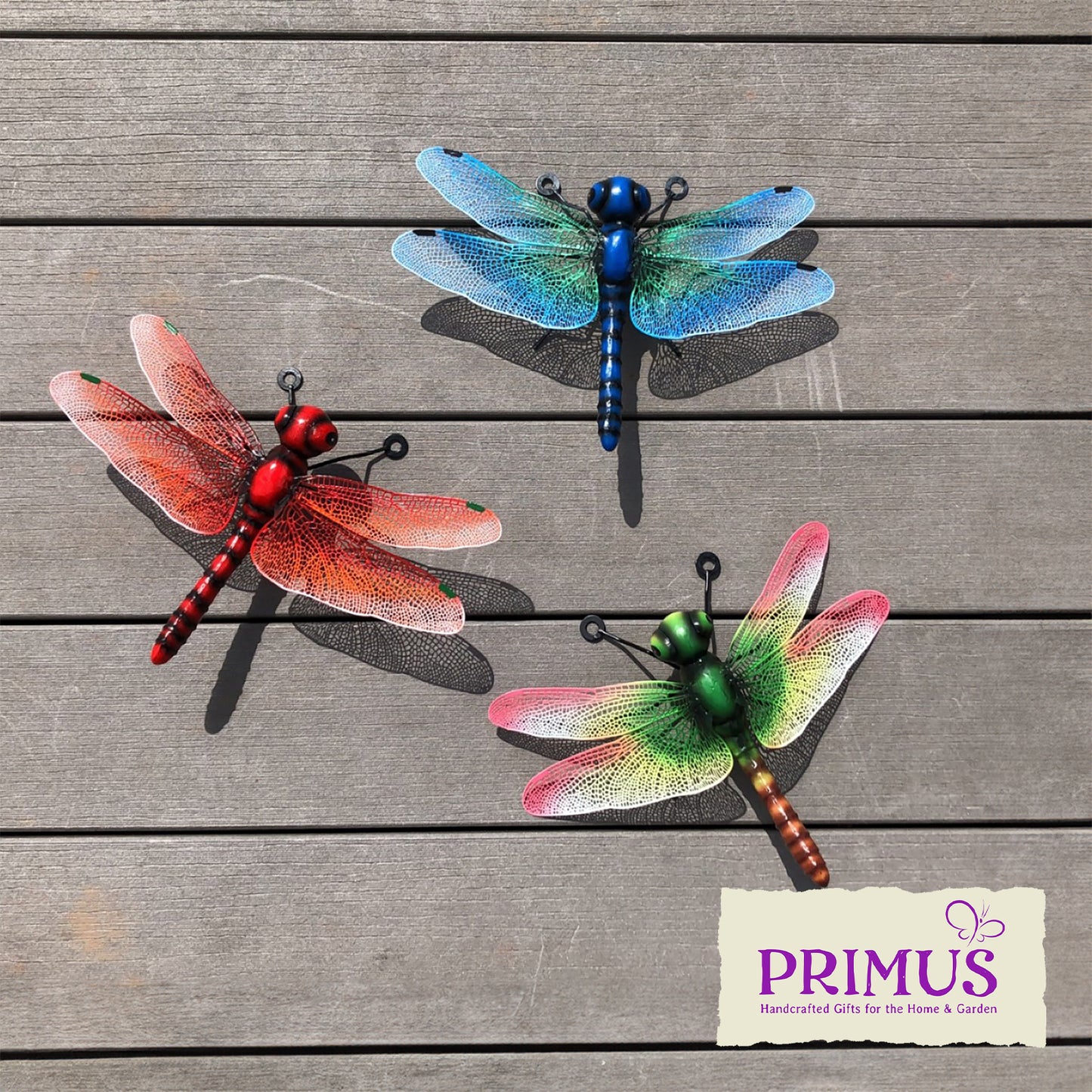 Small Metal Dragonfly Wall Art - Green, Blue & Red