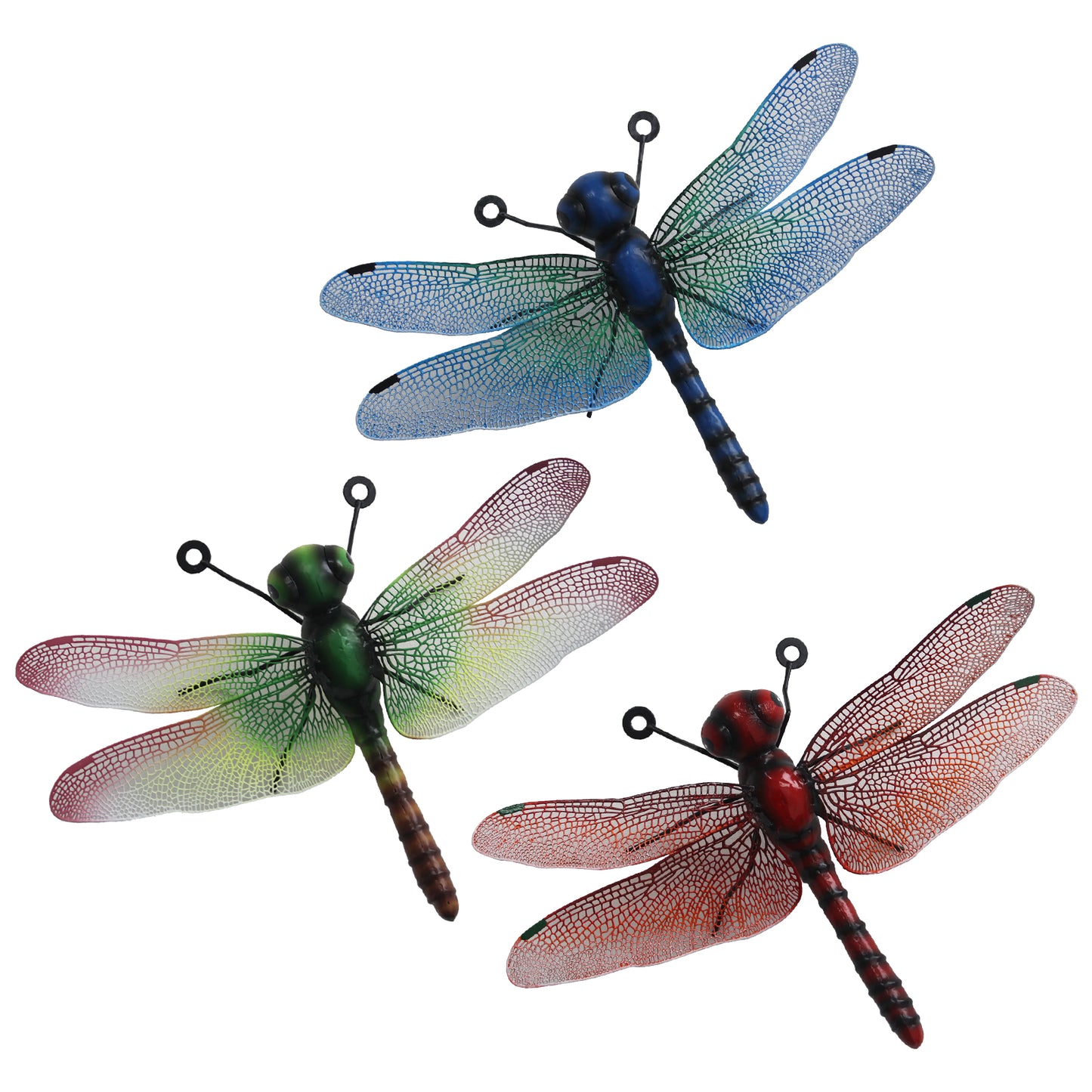 Small Metal Dragonfly Wall Art - Green, Blue & Red