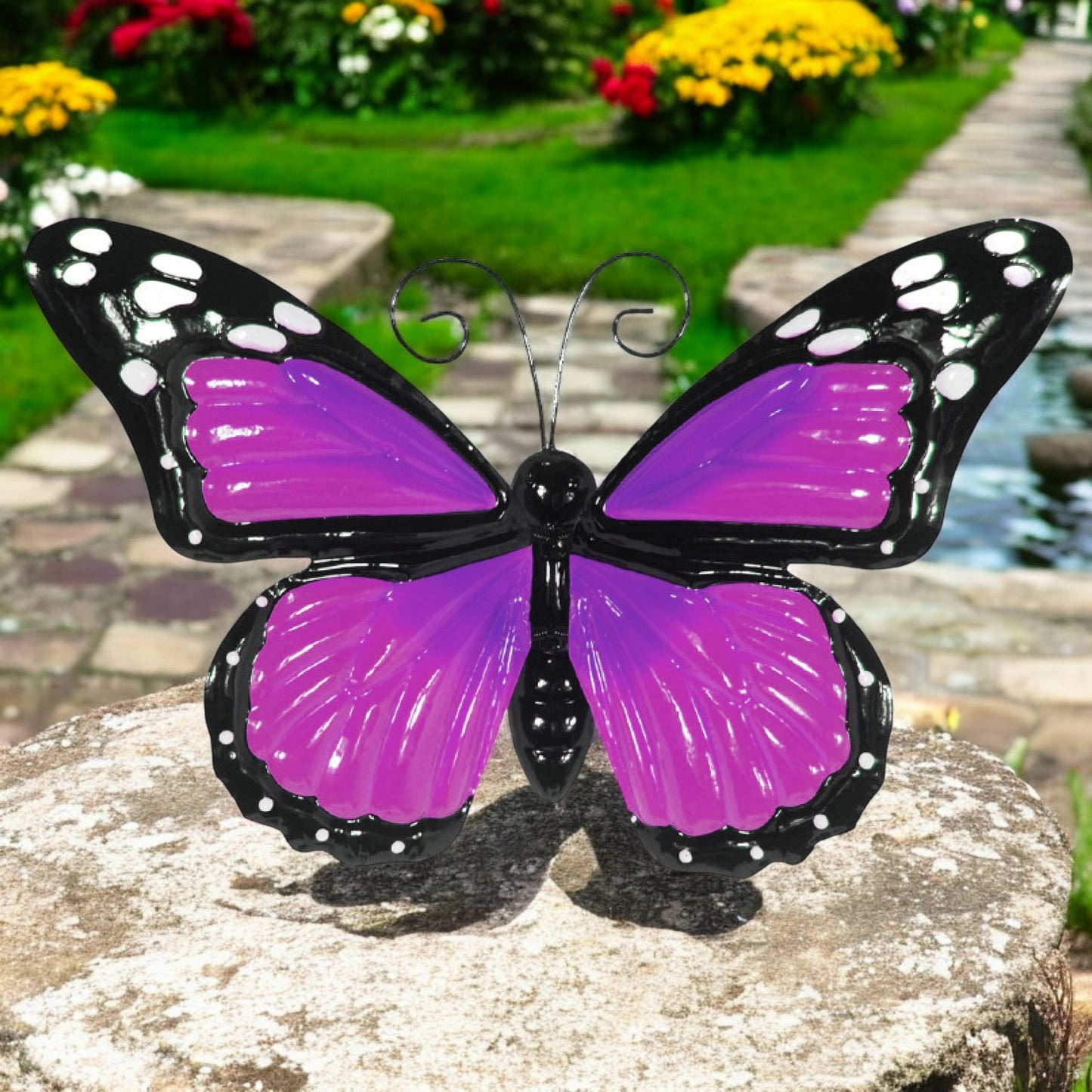 Large Metal Butterfly with Flapping Wings - Purple