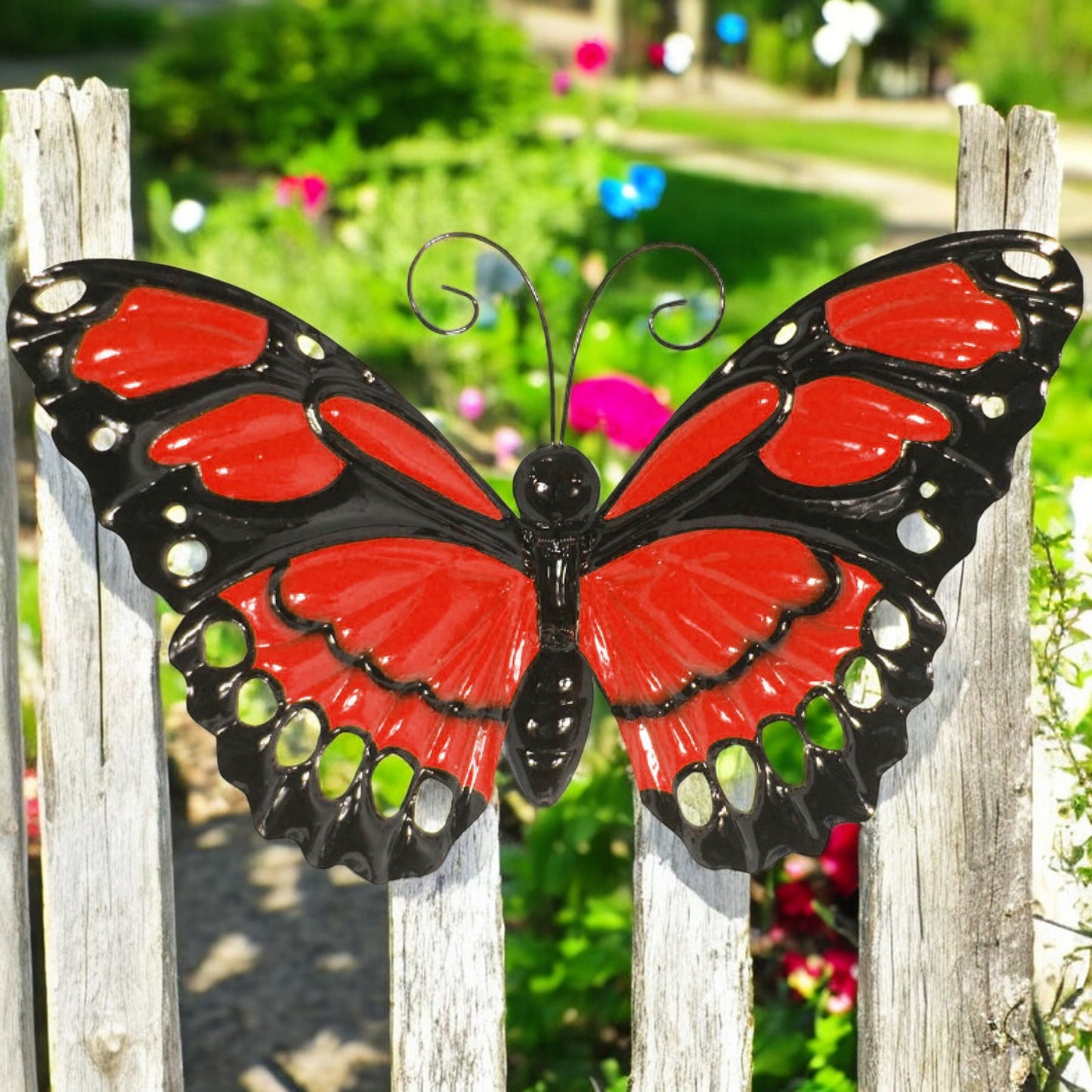 Large Metal Butterfly with Flapping Wings - Red