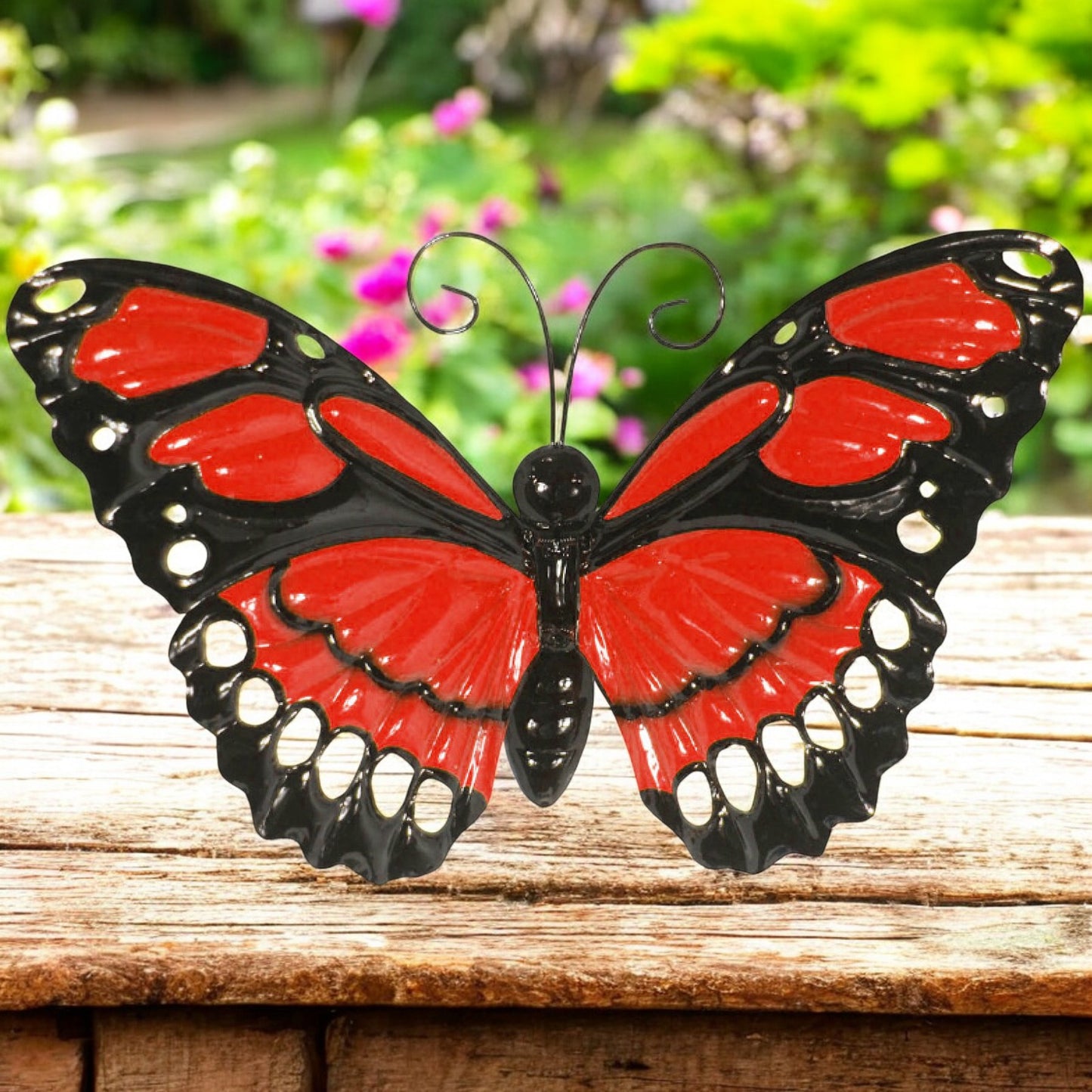 Large Metal Butterfly with Flapping Wings - Red