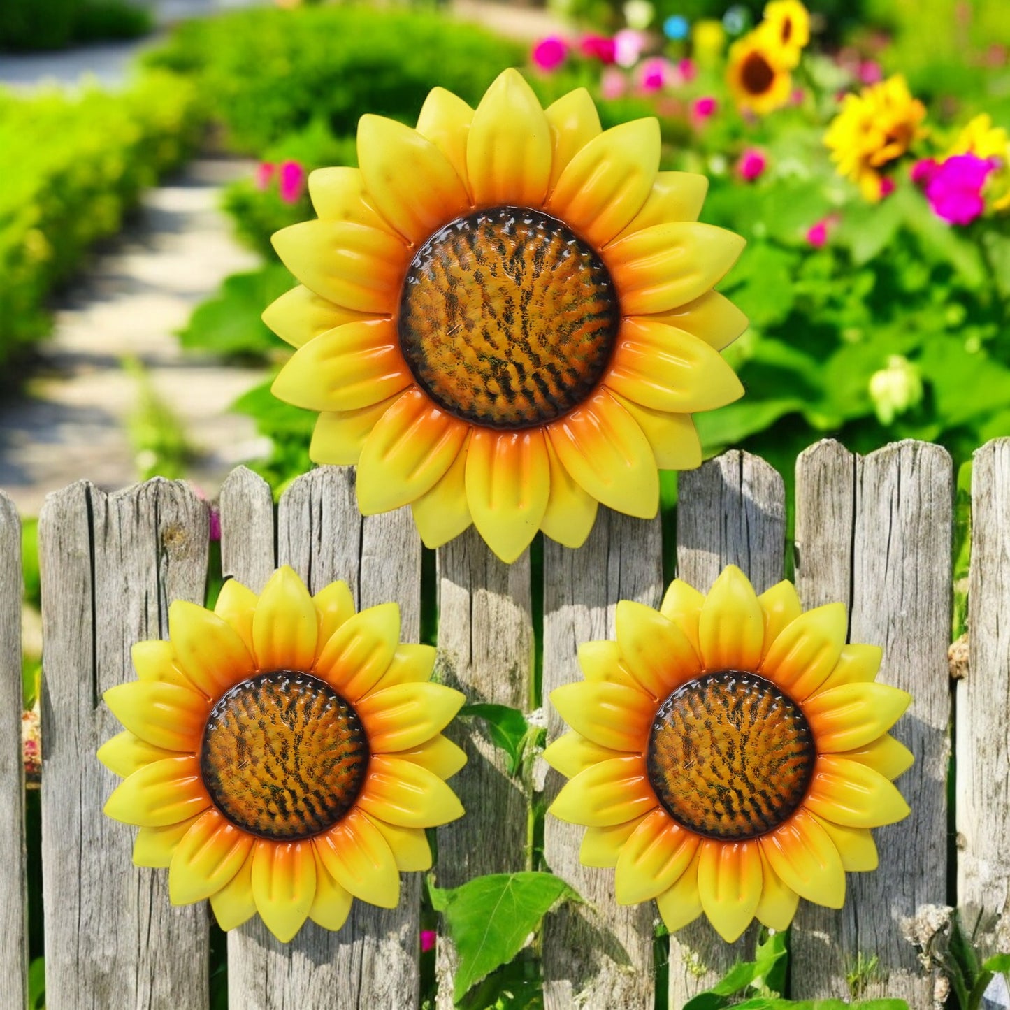 Set of 3 Metal Wall Mounted Sunflowers