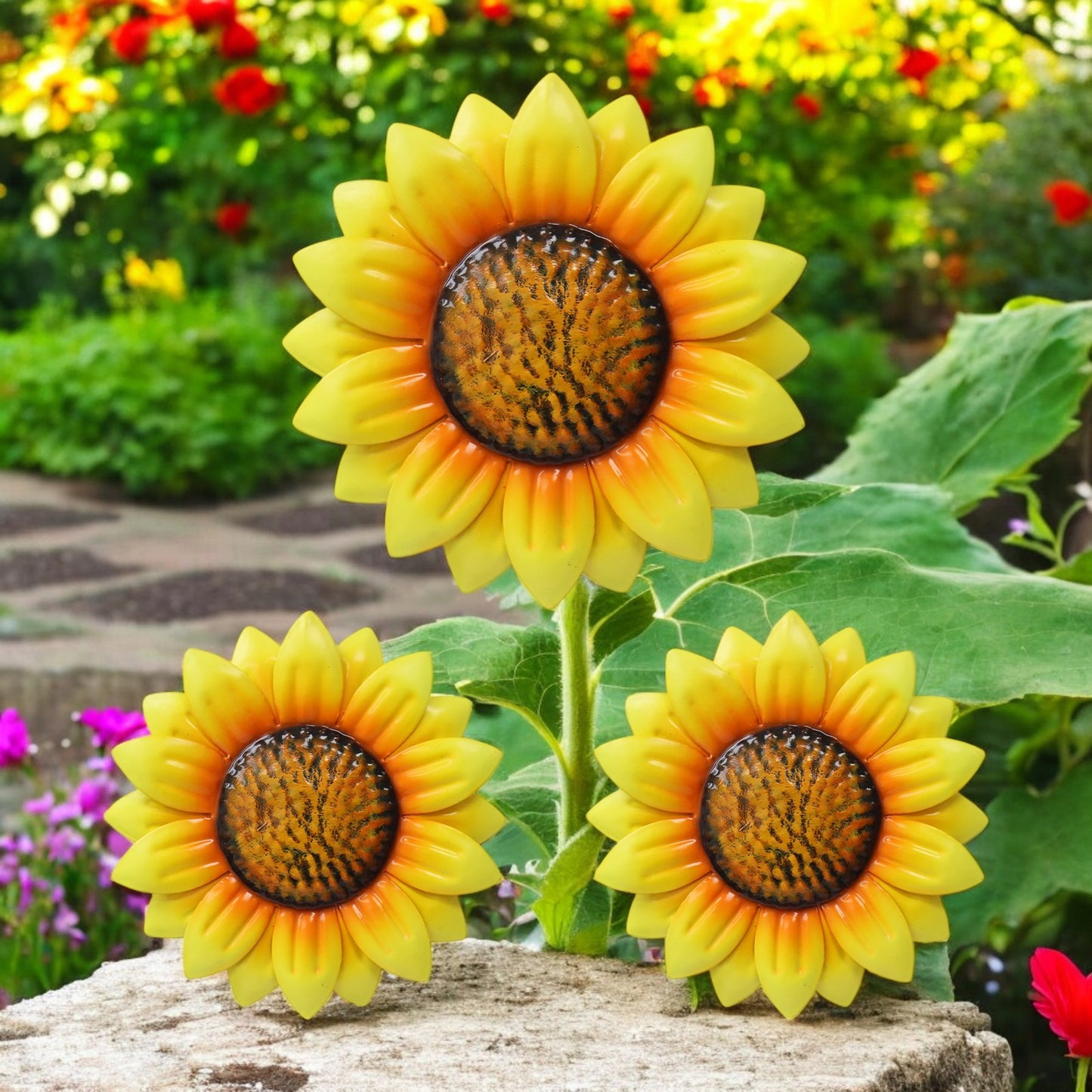 Set of 3 Metal Wall Mounted Sunflowers