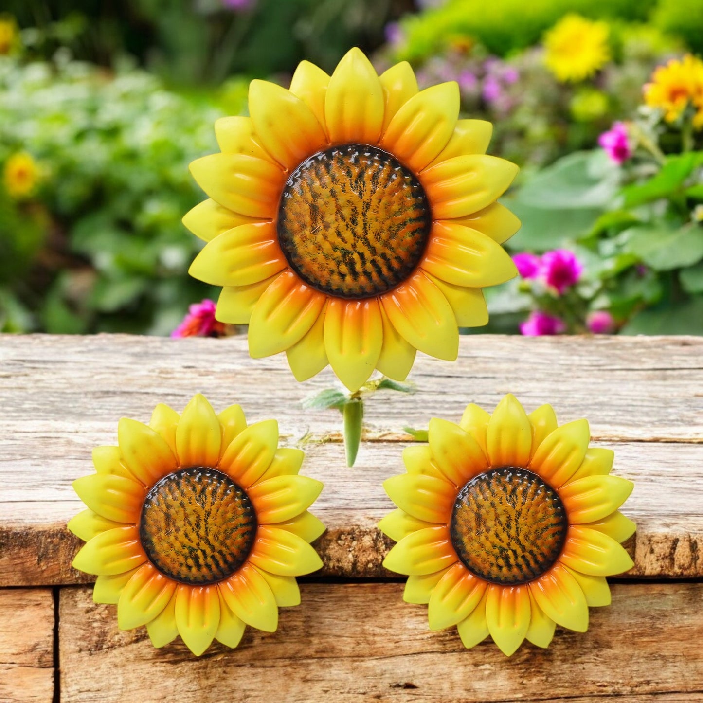 Set of 3 Metal Wall Mounted Sunflowers