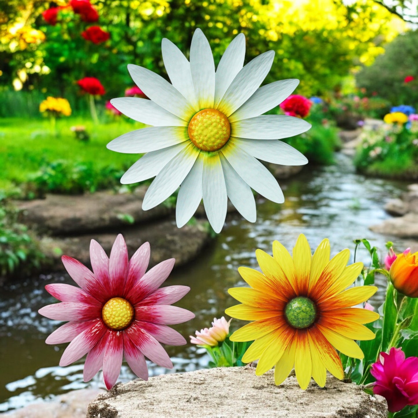 Set of 3 Metal Wall Mounted Daisies