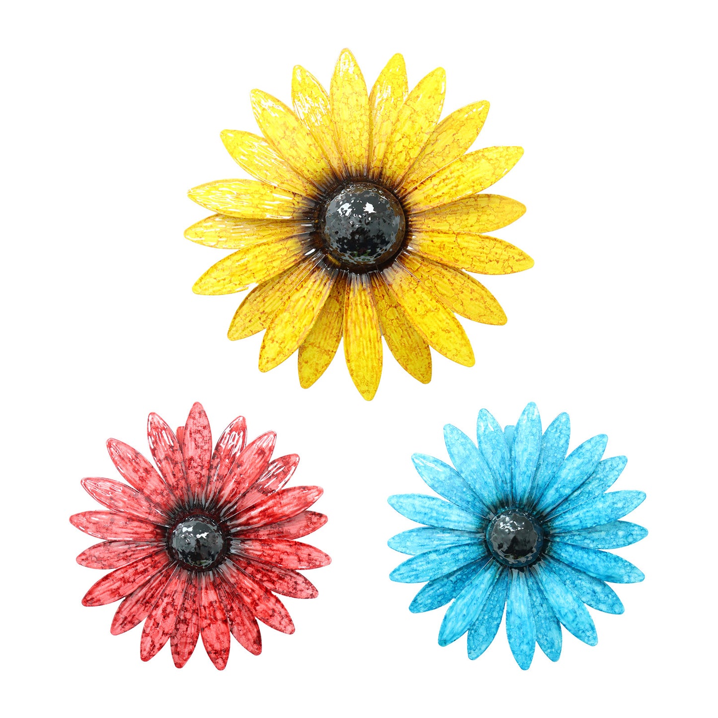 Set of 3 Metal Wall Mounted Glossy Daisies