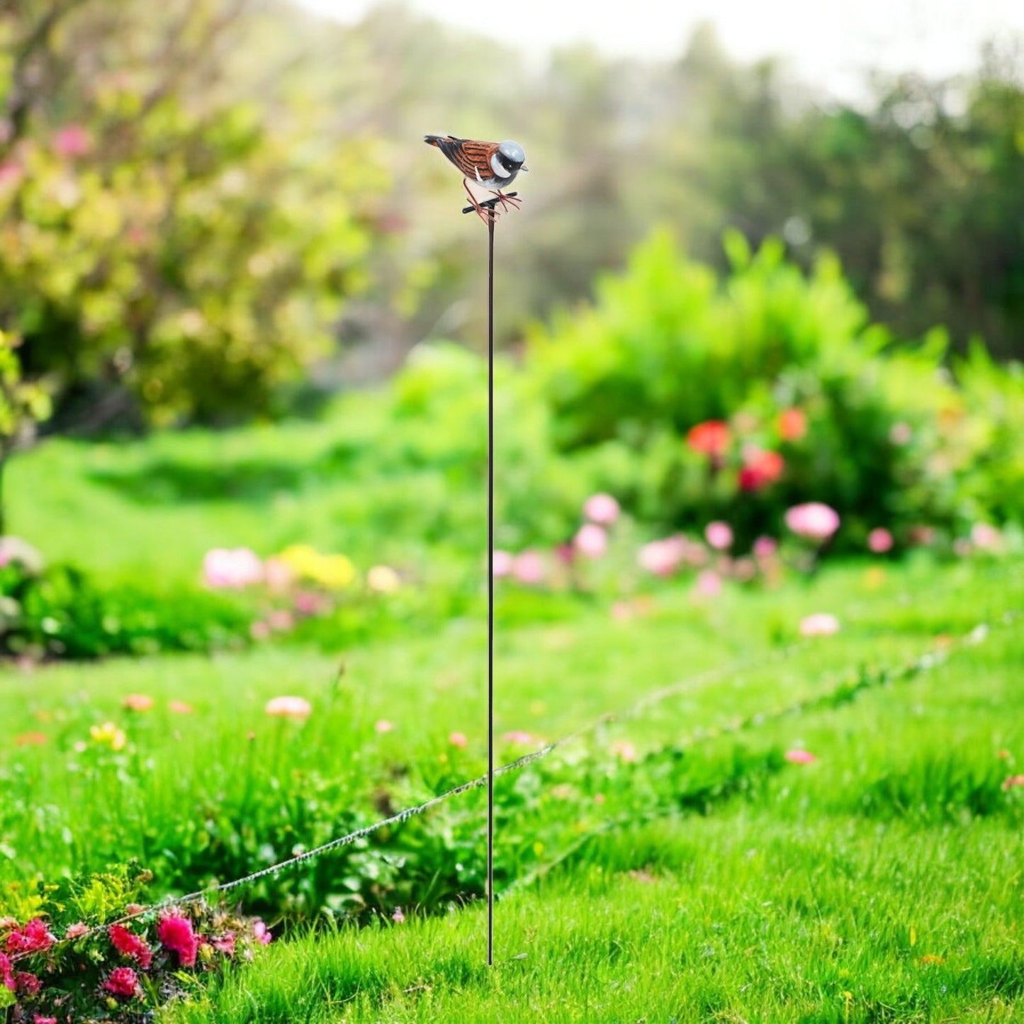 Large Metal House Sparrow on Stake
