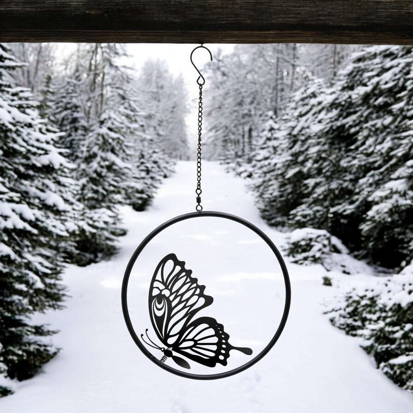 3D Metal Butterfly Hanging Silhouette Spinner - Black