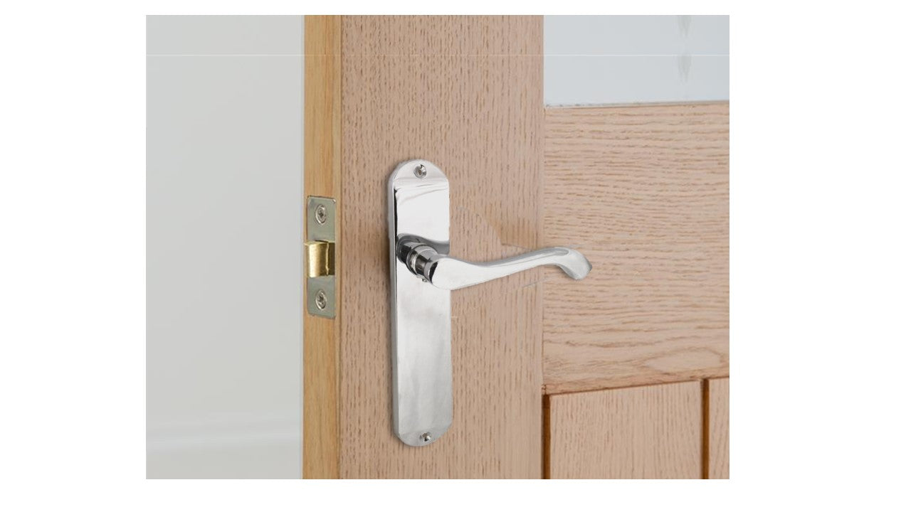 Cadenza Door Handles on Backplate Chrome Scroll Latch Handle