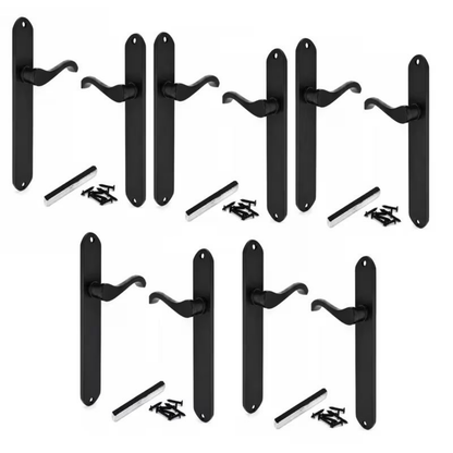 Matt Black Cadenza Victorian Scroll Door Handles Lever Latch 178x38mm - 35mm x 16mm